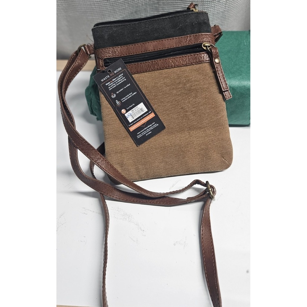 NWT Mona B AVA‎ upcycled remilled canvas brown messenger crossbody sling bag